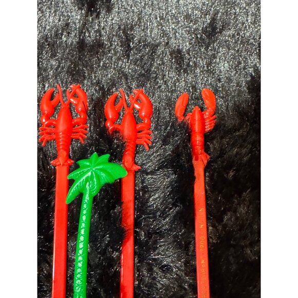 Vintage Red Lobster & Green Palm Tree Swizzle Sticks Set Of 6 - Picture 3 of 4